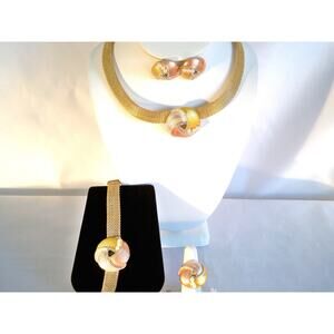 Tri color gold 4 pc necklace set, wedding bridal MOB prom party evening necklace